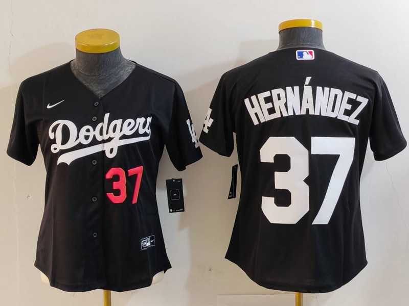 Womens Los Angeles Dodgers #37 Teoscar Hernandez Number Black Cool Base Stitched Jersey->mlb womens jerseys->MLB Jersey